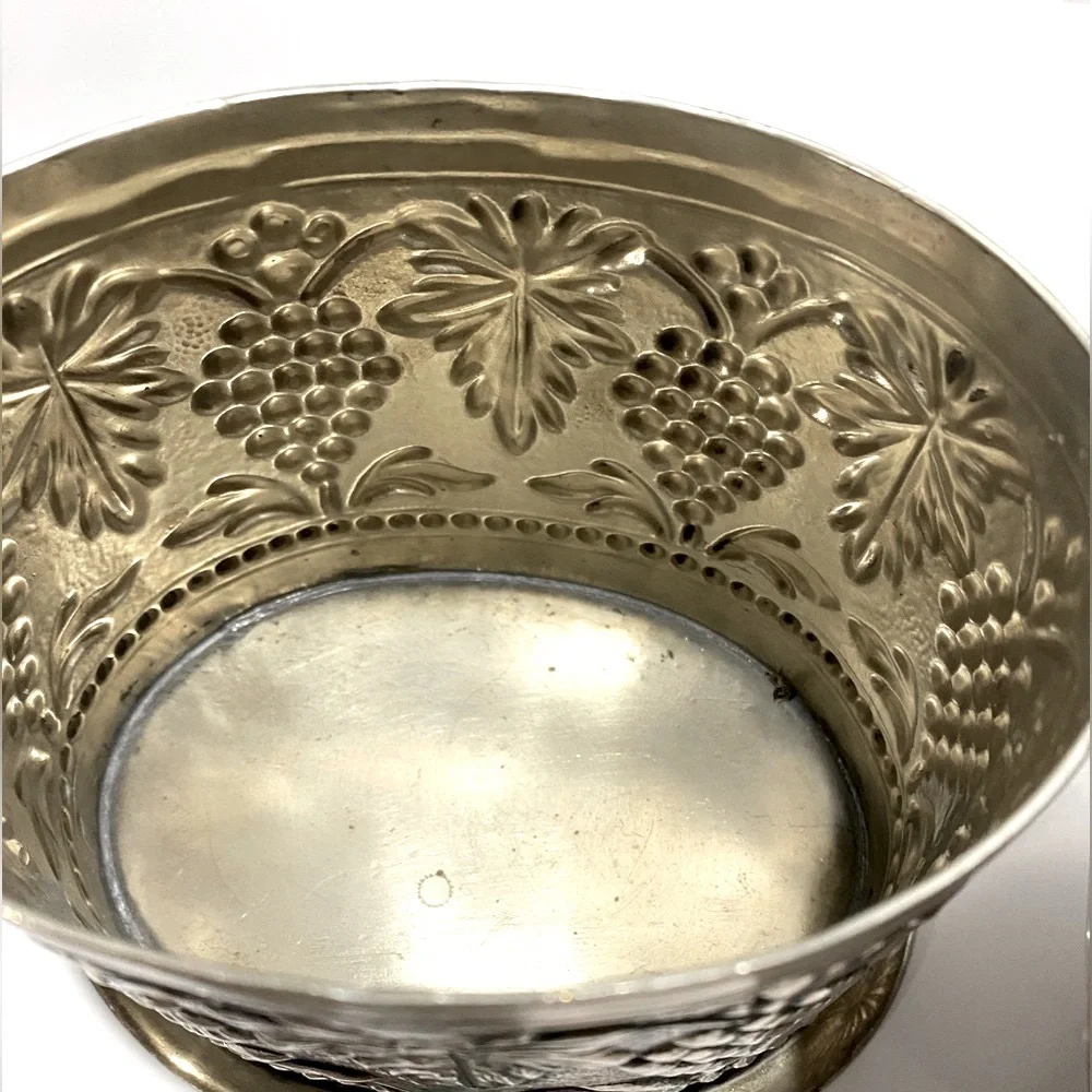 VTG Silver Plate Metal Biscuit Jar Trinket Dish Tea Caddy Lidded Grapes India